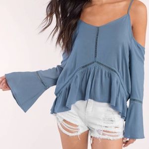 TOBI Cold Shoulder Ladder Trim Blouse